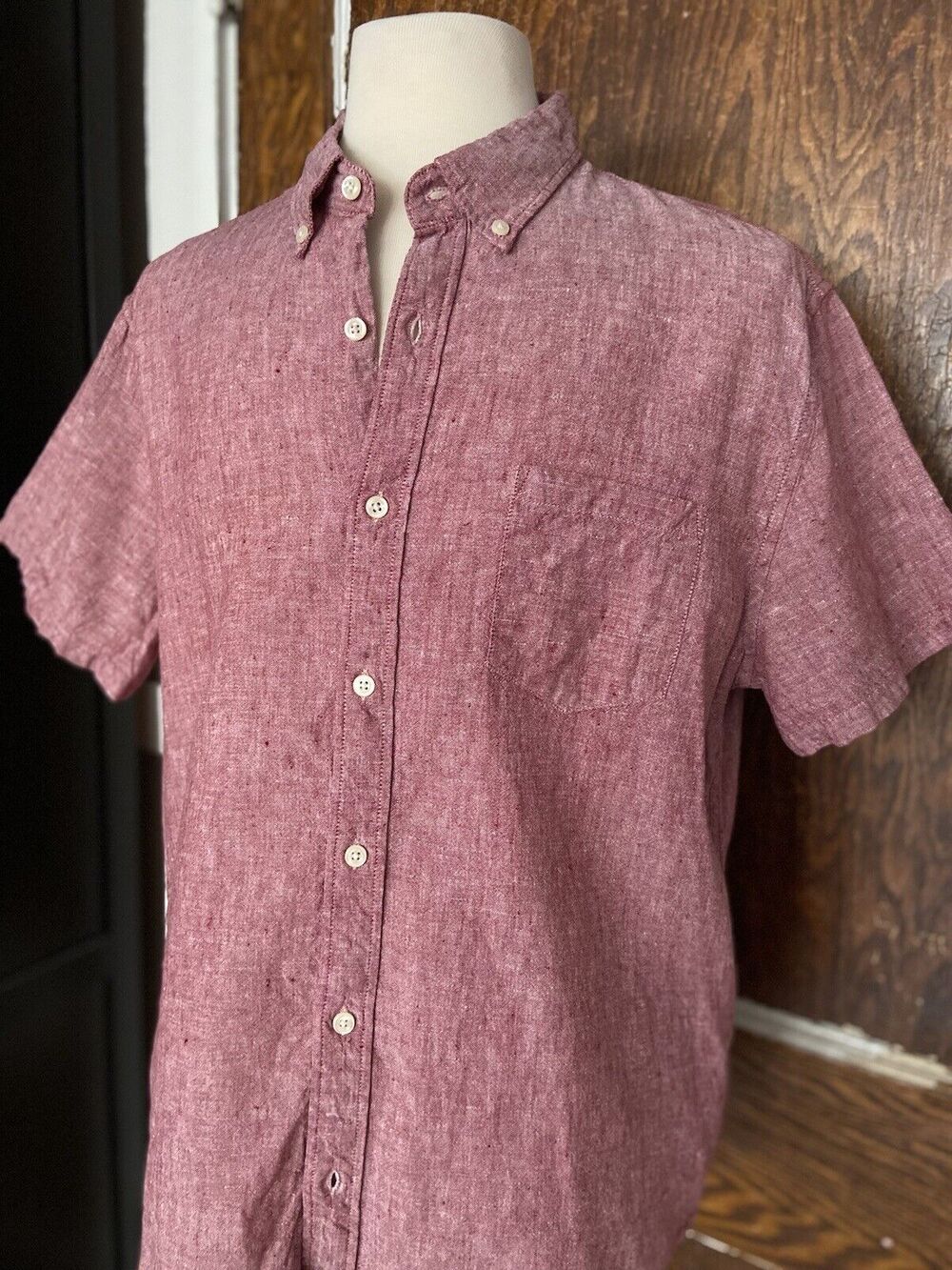 JCREW Red Linen Slim-Fit Short Sleeve Shirt sz XL
